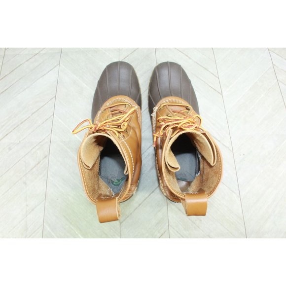 LL Bean 8" Unlined Brown Leather Lace Up Waterproof Ankle Duck Boots M 8 L 10 - Picture 6 of 9